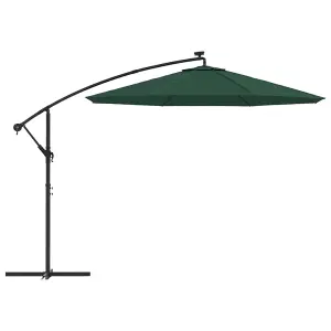 Berkfield Hanging Parasol with LED Lighting 300 cm Green Metal Pole