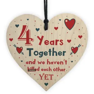 Funny Rude 4th Anniversary Gift For Husband Wife Gift For Him Her Wooden Heart