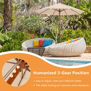 Costway 2.8M Pulley Lift Round Patio Umbrella Outdoor Garden Market Parasol Beige