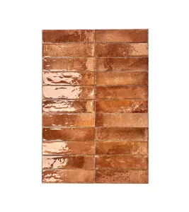 Top Ceramics Brick Red Gloss Metro Ceramic Wall Tile Flat Bumpy (L)250mm x (W)65mm Each box 0.82sqm