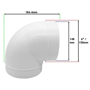 SPARES2GO Bend Elbow Duct 90 Degree Vent Hose Pipe Tube Hydroponics / Air Conditioner / Cooker Hood Ducting Connector (6" / 150mm)