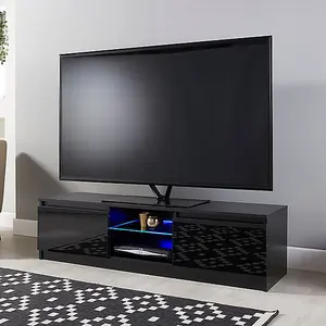 Modern TV Stand Cabinet Black 140cm Matt Gloss Suitable for 42 49 50 55 65 Inch TV's