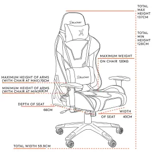 X-Rocker Agility eSport Gaming Chair Racing PC Reclining Adjustable PC Gaming Seat - BLACK