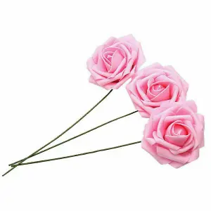 25pcs Artificial Flowers Foam Rose Fake Flower With Stem Wedding Party Bouquet