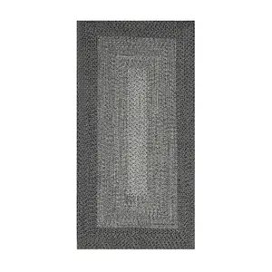 Outdoor Garden Patio Water Resistant Washable Braided Faux Jute Carpet Rug Mat Dark Grey - 80cm x 150cm