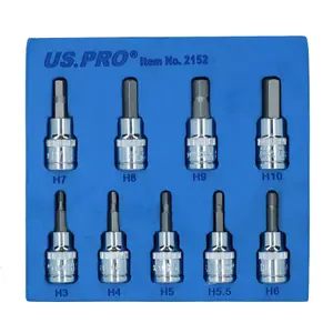 Hex / Allen Sockets Key Bits 3/8" Drive 2mm - 10mm 9pcs AT730