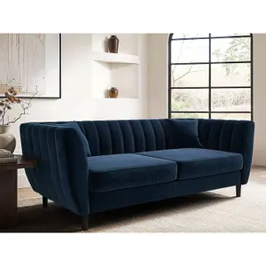 Solace+Co Remi 3 Seater Mid Century Velvet Sofa - Navy