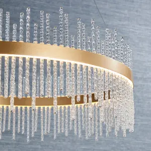 Brushed Gold Ceiling Pendant Light - Decorative Glass Rods - Integrated LED