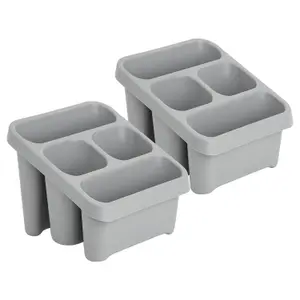 1 x Grey Sink Utensil Holder & Cutlery Drainer With 4 Compartments