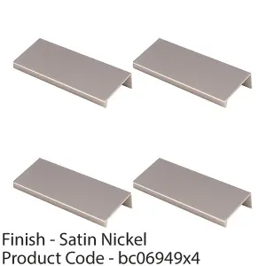 4 PACK - Square Edge Finger Pull Handle - Satin Nickel 100mm - Slim Cupboard Drawer