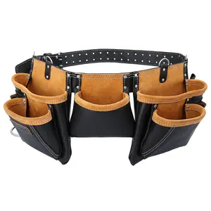 TOUGH MASTER Leather Tool Belt Apron Multi Pocket with Hammer Loop & Nail Pouch (TM-063LP)