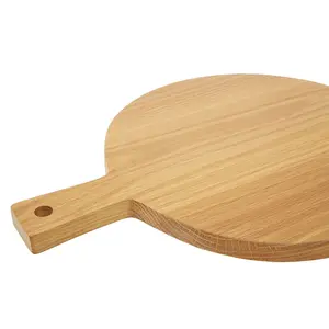 Interiors by Premier Large Oak Wood Paddle Chopping Board, Round Cutting Board for Kitchen, Stylish Natural Wood Chopping Board