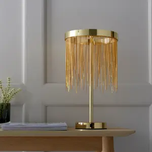 Zanita Brushed Gold with Gold Waterfall Effect Modern 1 Light Warm White LED Table Light