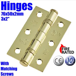 EAI - 3" Internal Door Hinges & Screws G7 FD30  - 76x50x2mm Square - PVD Brass