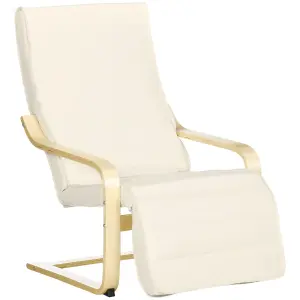 HOMCOM Lounge Chair Recliner Adjustable Footrest Home Cream White