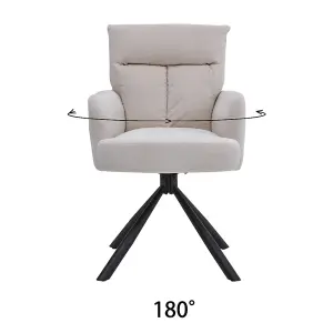 Modern Wheelless Upholstered Swivel Armchair Beige with Black Legs