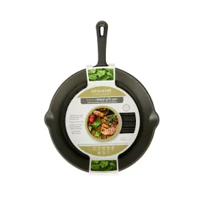 KitchenCraft Deluxe Cast Iron 24cm Round Ribbed Grill Pan