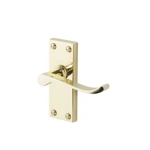 Colours Toen Polished Brass effect Aluminium Scroll Latch Door handle (L)99mm (D)58mm, Pack of 3