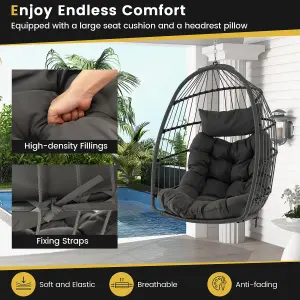 Costway Hanging Egg Chair Egg Swing Hammock Chair w/ Head Pillow & Large Seat Cushion