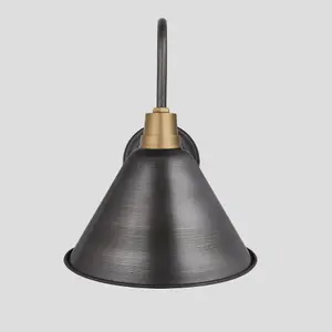 Industville Swan Neck Cone Wall Light, 8 Inch, Pewter