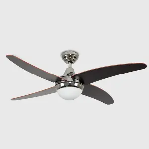 ValueLights 48" Modern Silver Chrome And Dark Wood Blade Ceiling Fan With Frosted Shade And Remote Control