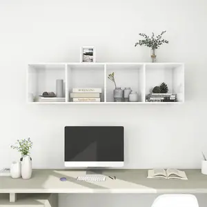 Berkfield Wall-mounted TV Cabinet High Gloss White 37x37x142.5 cm Engineered Wood