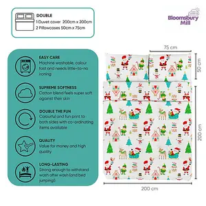 Bloomsbury Mill - Winter Wonderland Christmas Kids Double Bed Duvet Cover and Pillowcases Set - Double - 200 x 200cm