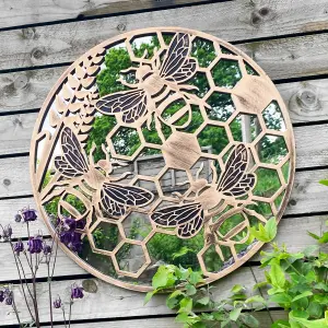 Honey Bees Round Tree of Life Style Outdoor Garden Copper Wall Mirror Great Memorial or Wedding Gift Decor