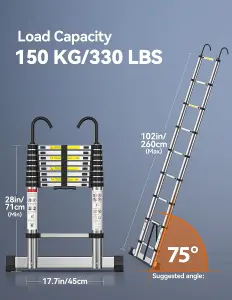 TECKNET Telescopic Ladder 2.6M/8.5FT