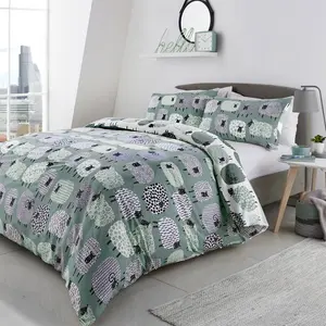 Dotty Sheep 130 TC Reversible Modern & Contemporary Duvet Cover Set Duck Egg / Super King - 2 Standard Pillowcases