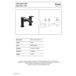 RAK Curve Matt Black Modern Bath Filler Mixer Tap Solid Brass