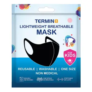 Termin8 Lightweight Breathable Reusable Face Mask for Kids, Machine Washable - Black