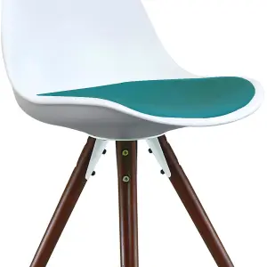 Soho White & Teal Plastic Dining Chair with Pyramid Dark Wood Legs