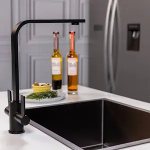 Flode Paddla Dual Lever Kitchen Tap Swan Neck Design Matt Black