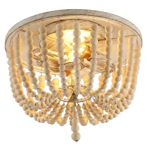 Garwarm Bohemia Wood Beads Chandelier Flush Mount Farmhouse Ceiling Light