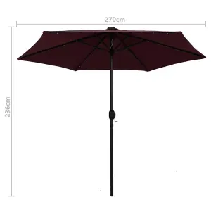 Berkfield Parasol with LED Lights and Aluminium Pole 270 cm Bordeaux Red