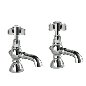 Nes Home Eliza Traditional Cross Lever Basin Taps Twin Chrome Pair Solid Brass Hot and Cold