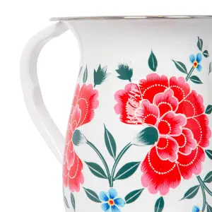 BillyCan Hand-Painted Picnic Water Jug with 300ml Cups - 1.7L - Cotton Peony