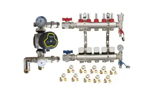 Warmer System Underfloor Heating 5 Port Manifold with 'A' Rated Auto Pump GPA25-6 III and Blending Valve Set