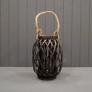 The Satchville Gift Company Wicker Lantern Natural Black