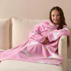 Unicorn Fleece Blanket with Sleeves Rainbow Wearable Supersoft Cosy Warm Throw