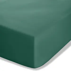 Catherine Lansfield Easy Iron Percale Combed Fitted Sheet 35cm Depth Dark Green