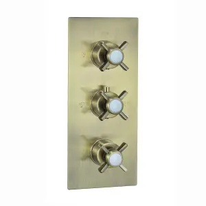 ENKI Edwardian Antique Brass Crosshead 2-Outlet Solid Brass Thermostatic Triple Shower Valve TSV062