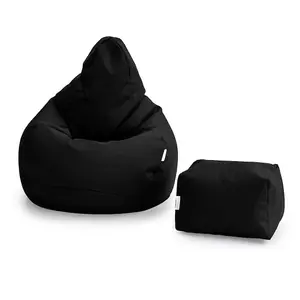 Loft 25 Bean Bag Gamer Chair Living Room Water Resistant Indoor Outdoor Beanbag, And Footstool Black