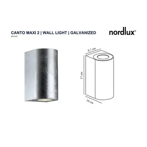 Nordlux Canto Maxi 2 Outdoor Patio Terrace Garden Wall Light In Galvanized (Height) 16cm