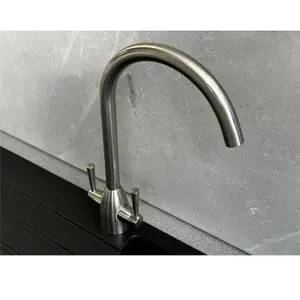 Liquida W05BN Swan Neck Monobloc Twin Lever Brushed Nickel Kitchen Mixer Tap