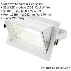 Fully Adjustable Recessed Ceiling Downlight - 35W Cool White LED - Matt White