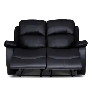 Black Faux Leather Manual Recliner 2 Seater Sofa