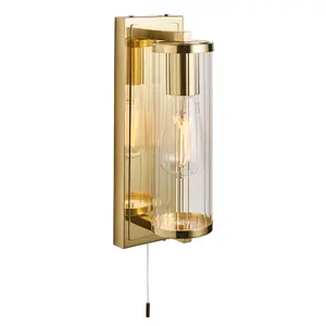 Luminosa Como Bathroom Wall Lamp Satin Brass Plate & Clear Ribbed Glass IP44