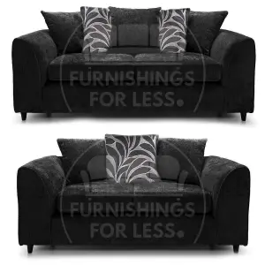 Zina Black Chenille Fabric 3 + 2 Seater Sofa Suite